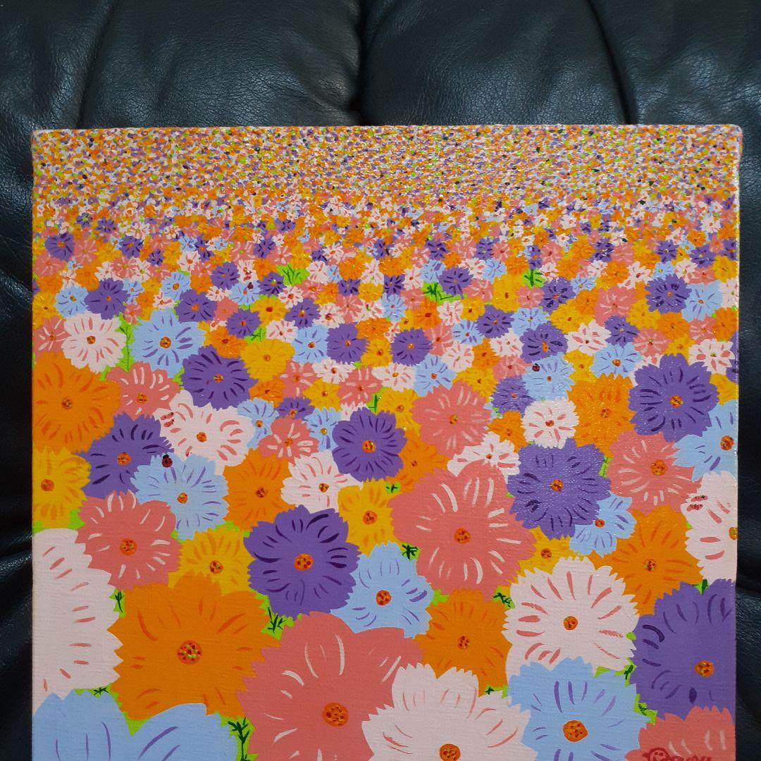 コスモス　ハッピーコスモス畑　画家小楠アキコ作品　F6号　アクリル絵具　額付き