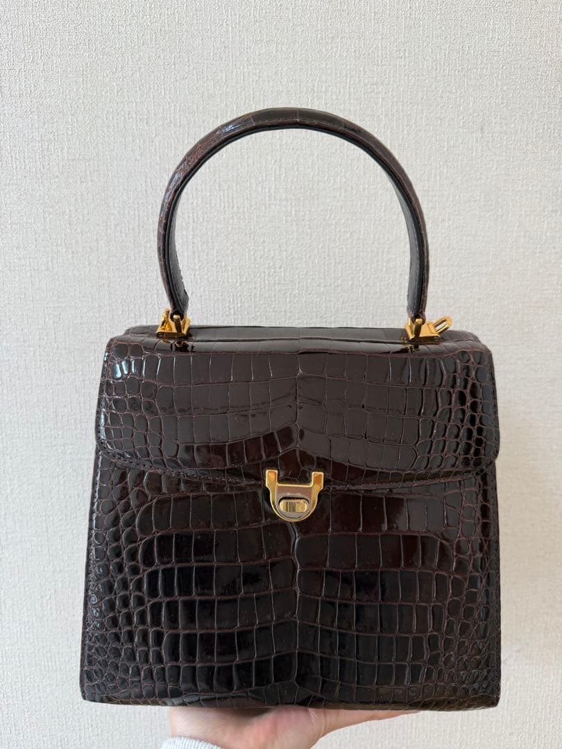 クロコダイルハンドバック　JRA276 ブラウン