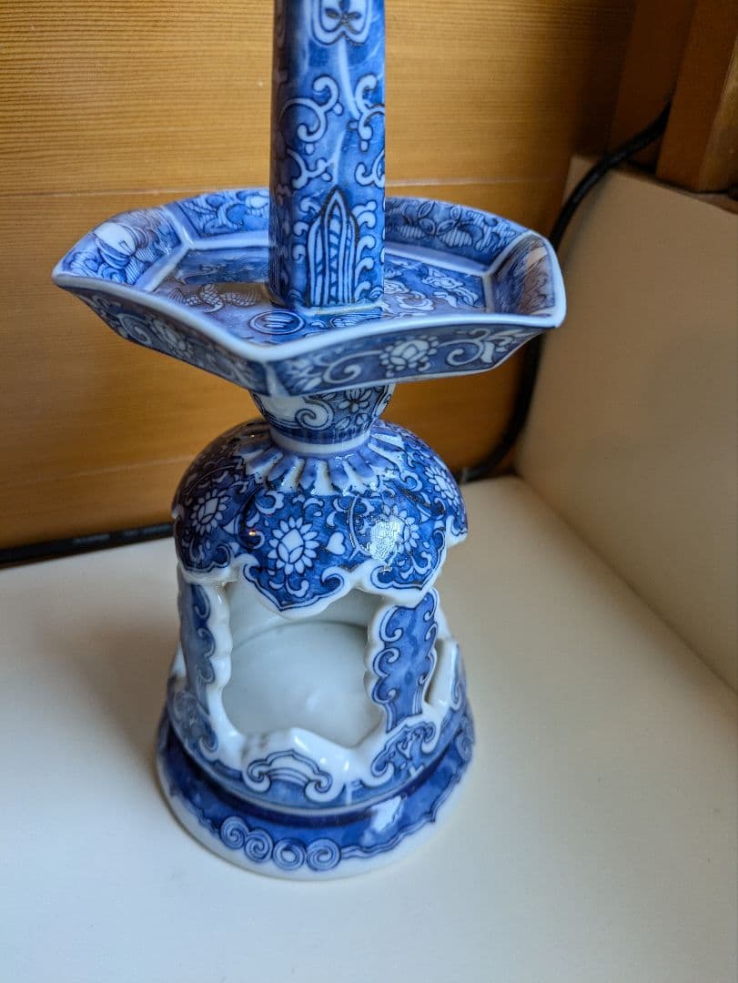 骨董 瑞雲翔鶴図 燭台 蝋燭台 舞鶴花文燭台 2つセット