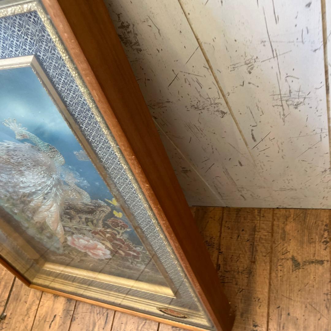 昭和レトロ 孔雀 花 花鳥 立体画 絵画 アート インテリア レトロ