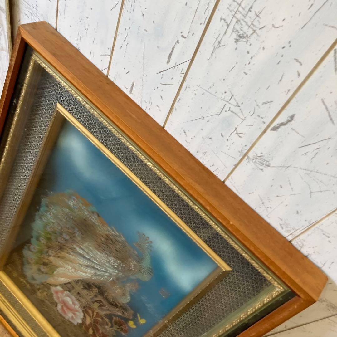 昭和レトロ 孔雀 花 花鳥 立体画 絵画 アート インテリア レトロ