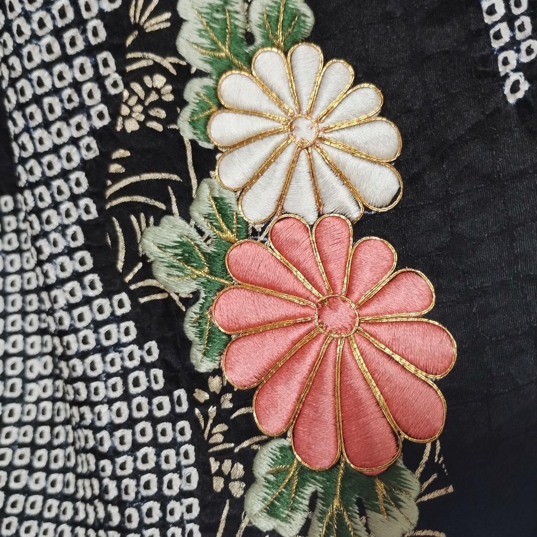 成人式 正絹振袖フルセット 総絞り黒 刺繍 豪華 華やか 草履バックセット