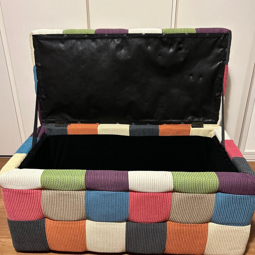 カラフル パッチワーク 収納付きスツール オットマン 2人掛け ロング