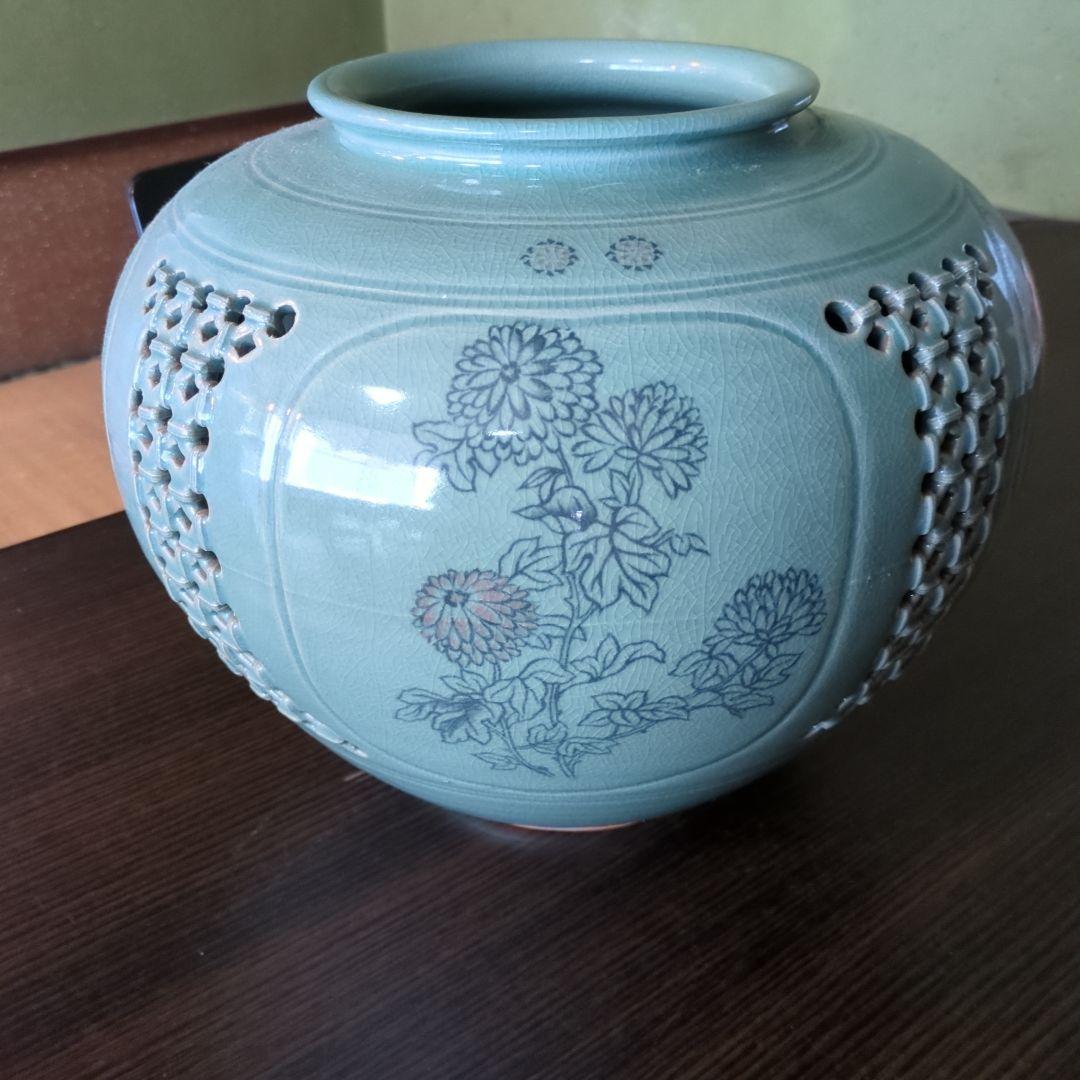 青磁・透かし・飾り壷・花器 花瓶 壺 青磁 透かし 【公式通販】