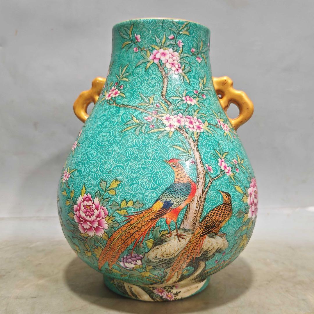 美術品　置物　粉彩雙耳尊　「乾隆御製」銘 古陶瓷粉彩松鹿長青雙耳百鹿尊款大清乾隆年製- Collect.tw