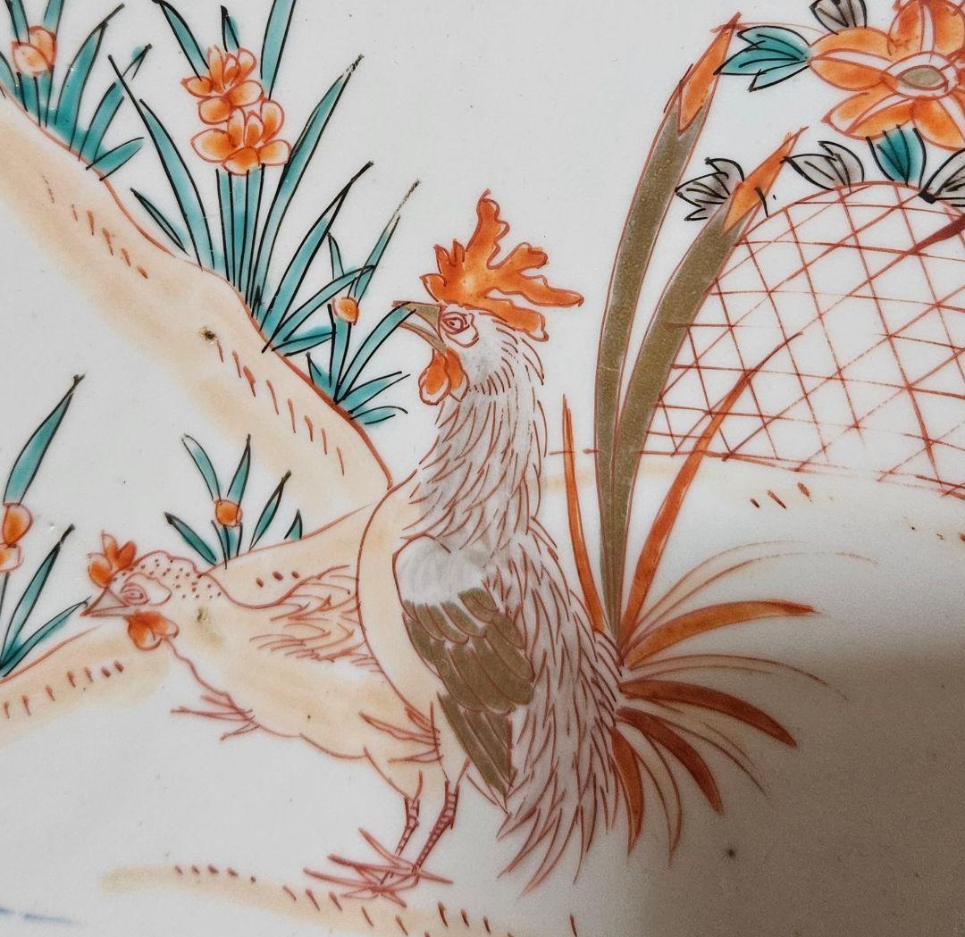 1尺5寸大皿❗】江戸時代末期～明治初期　古伊万里　染錦　金彩色　鶏に尾長鳥図大皿