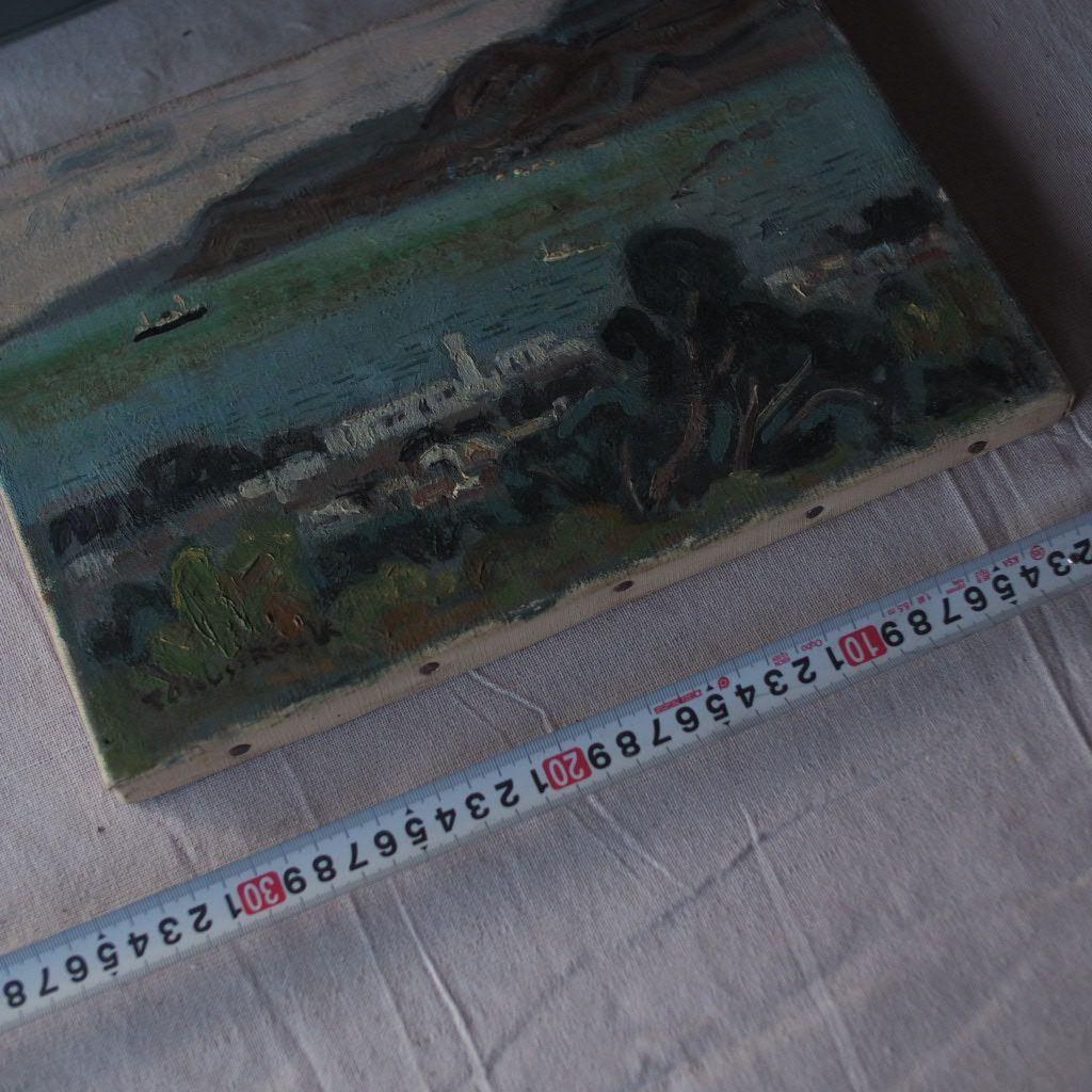 海と山の風景 油彩画 古道具