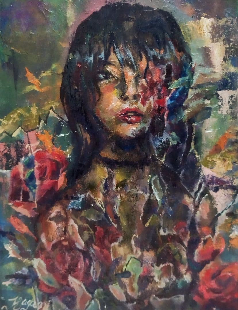 油彩画 『薔薇纏う想い』 F4 原画 一点物 アート インテリア 開運 幸運 油彩画 『薔薇纏う想い』 F4 原画 一点物 アート インテリア 開運 幸運