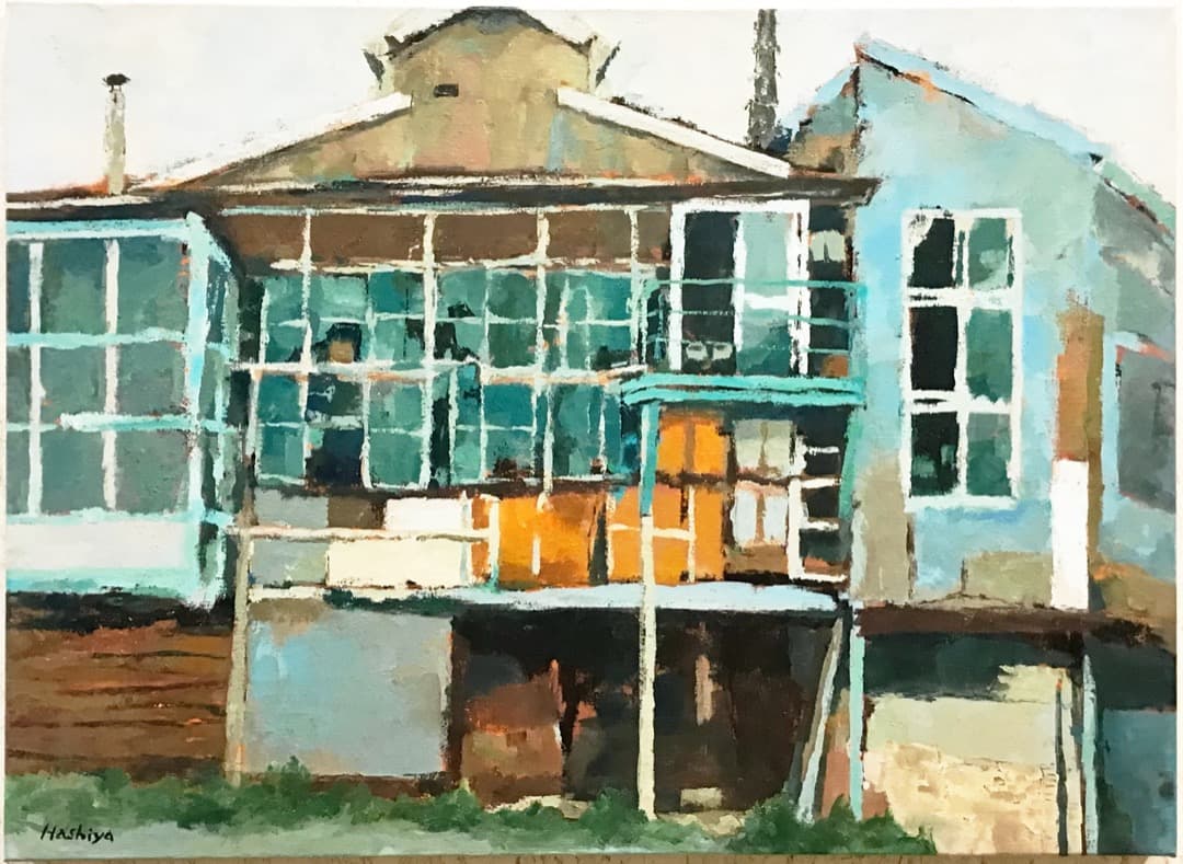 絵画487 油絵/風景/街景/東京/東京湾/硝子工場/江戸川区/P20号