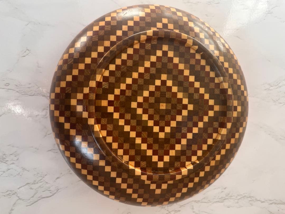 【希少】　超美品　箱根寄木細工　木製菓子器 丸型　お盆