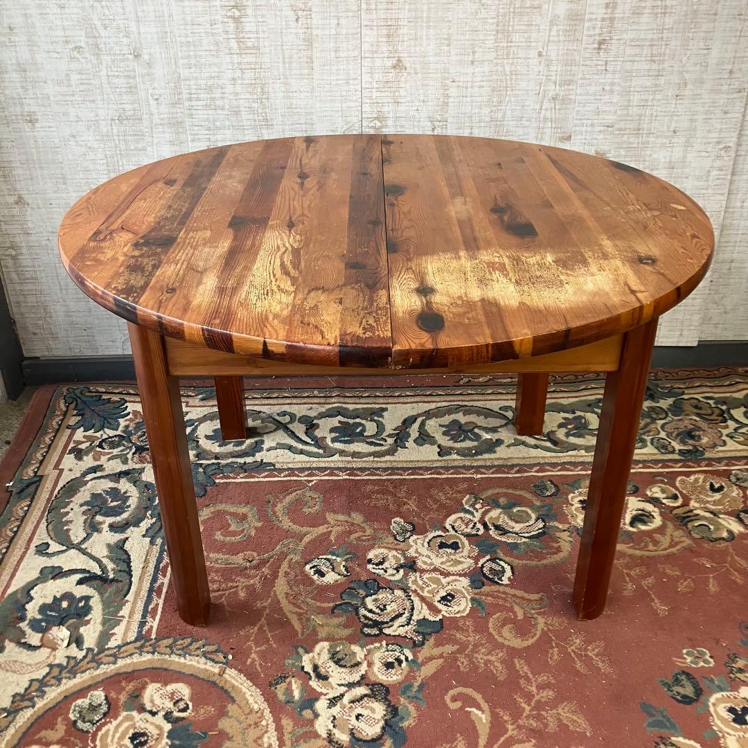 北欧レトロ 木製 無垢材 円形伸縮式ダイニングテーブル アンティーク ビンテージ