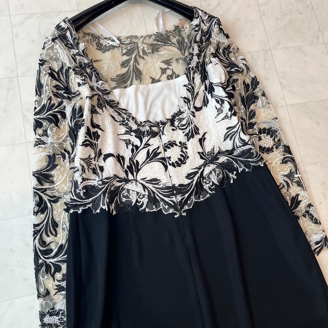 美品♡タダシショウジ レース切替 ドレス 花刺繍 マキシ ブラック 14 XL
