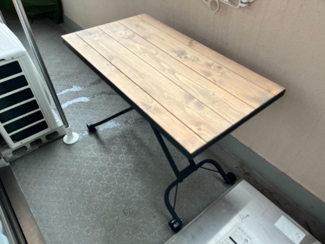 昇降テーブル 幅90㎝ ガス圧式 天然木 パイン無垢材 BUILD