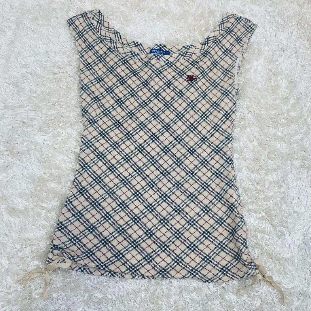 バーバリーブルーレーベル ノースリーブタンクトップ ノバチェック サイドリボン