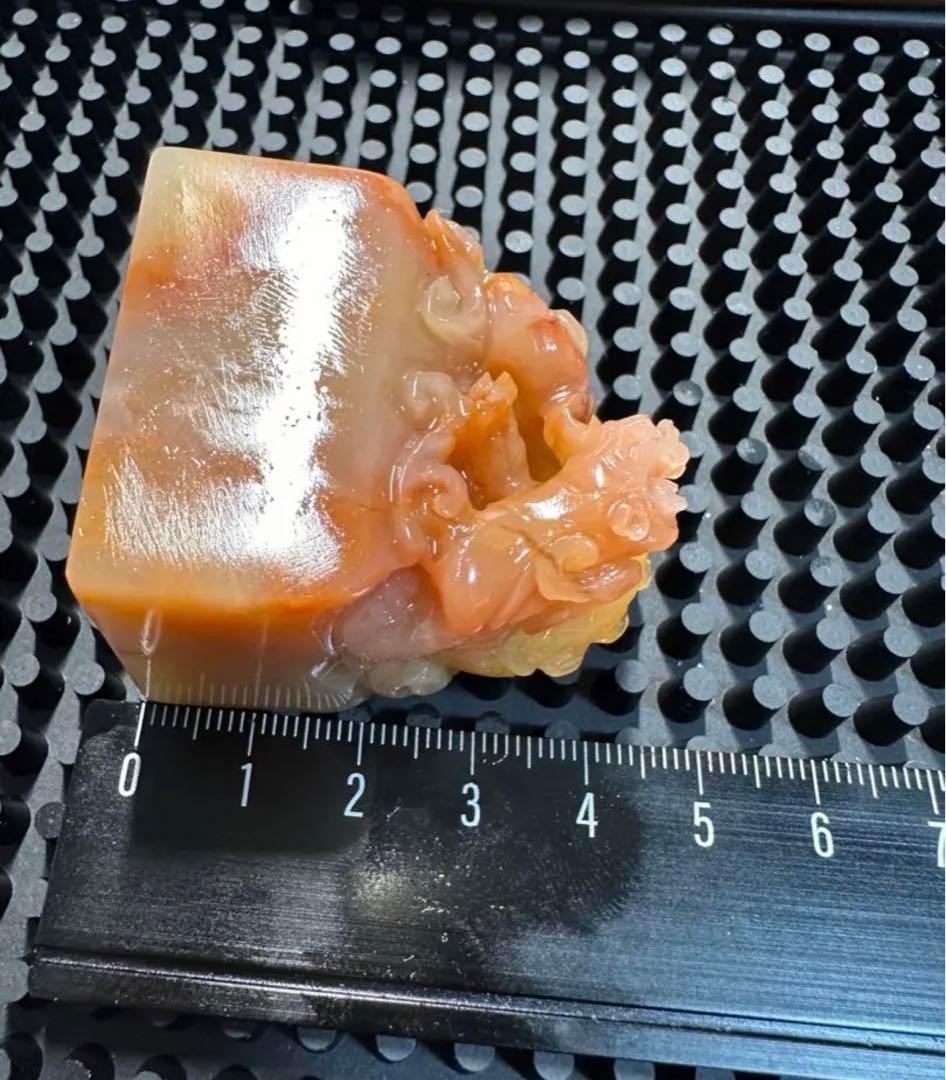 ラオス石螭虎穿環桃花凍田黄高級印材箱付き書道篆刻落款雅号