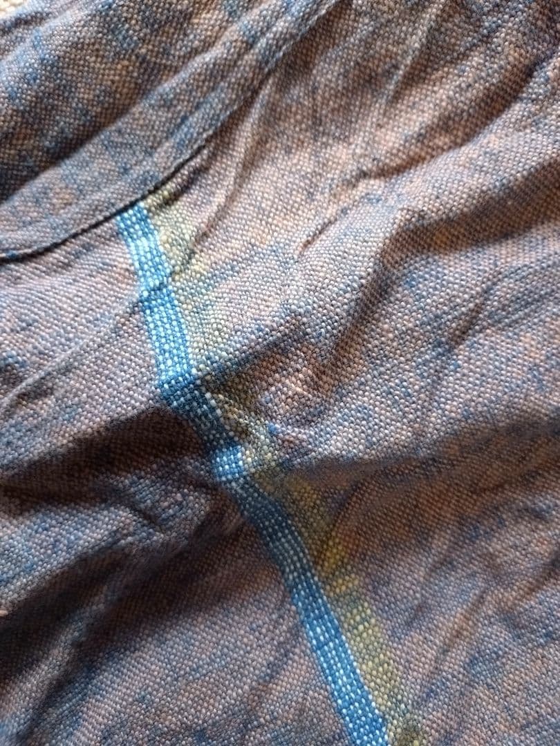 うさとの服 usato ムササビ サルエルパンツ グレー・青・黄ストライプ