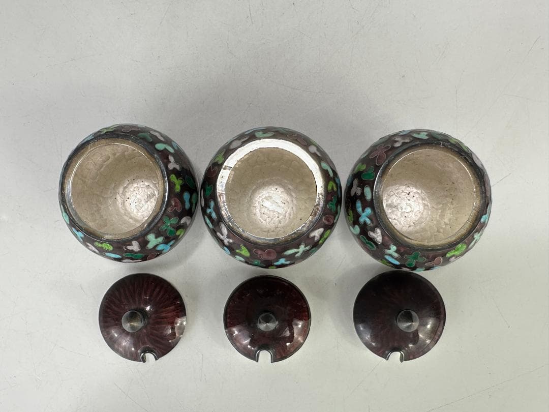 韓国美術　純銀製　刻印有　調味料入　七宝　茶器　茶道具　重さ317g