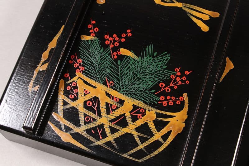 漆芸 山田平安堂 二代 呉藤友乗 花篭蒔絵 蓋物 五点 弁当箱 共箱 M837