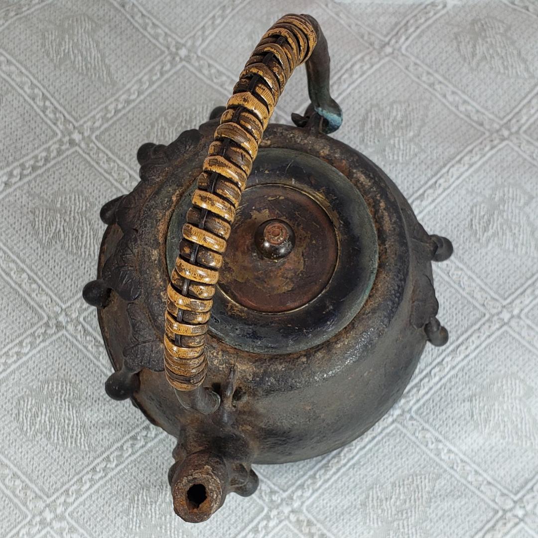 ◇『初代 龍文堂 安之介 胴横銘 瓢箪地紋鉄瓶』鉄瓶◇検）亀