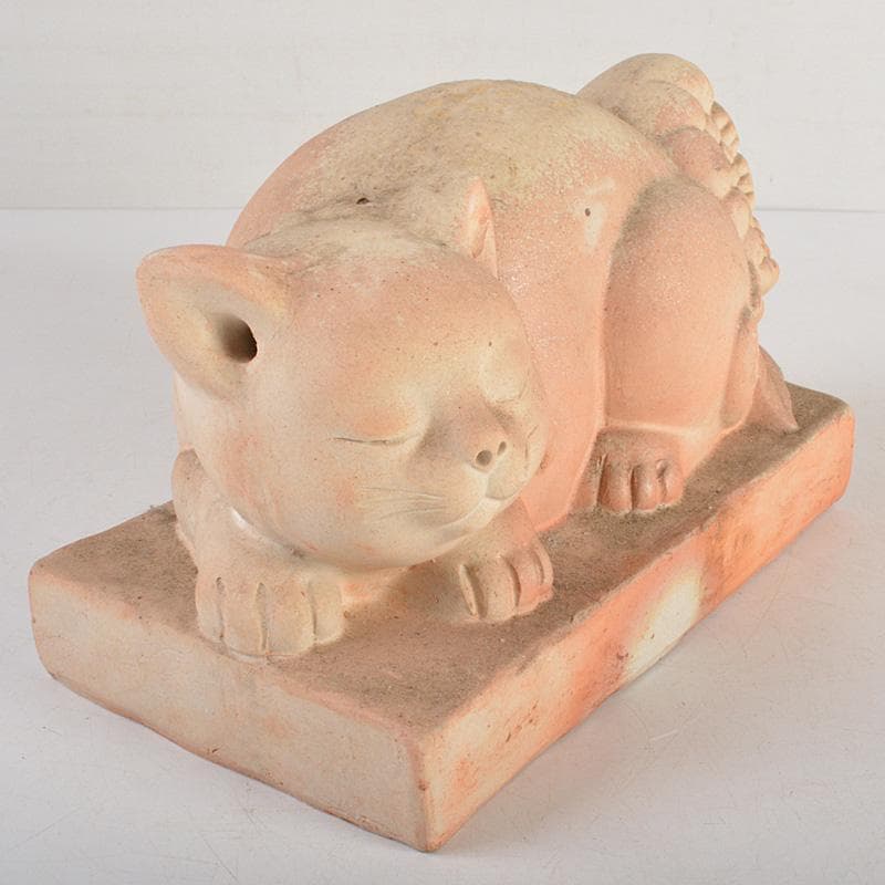 備前焼　落雁窯　古備前　白備前　猫　置物　M　R7152