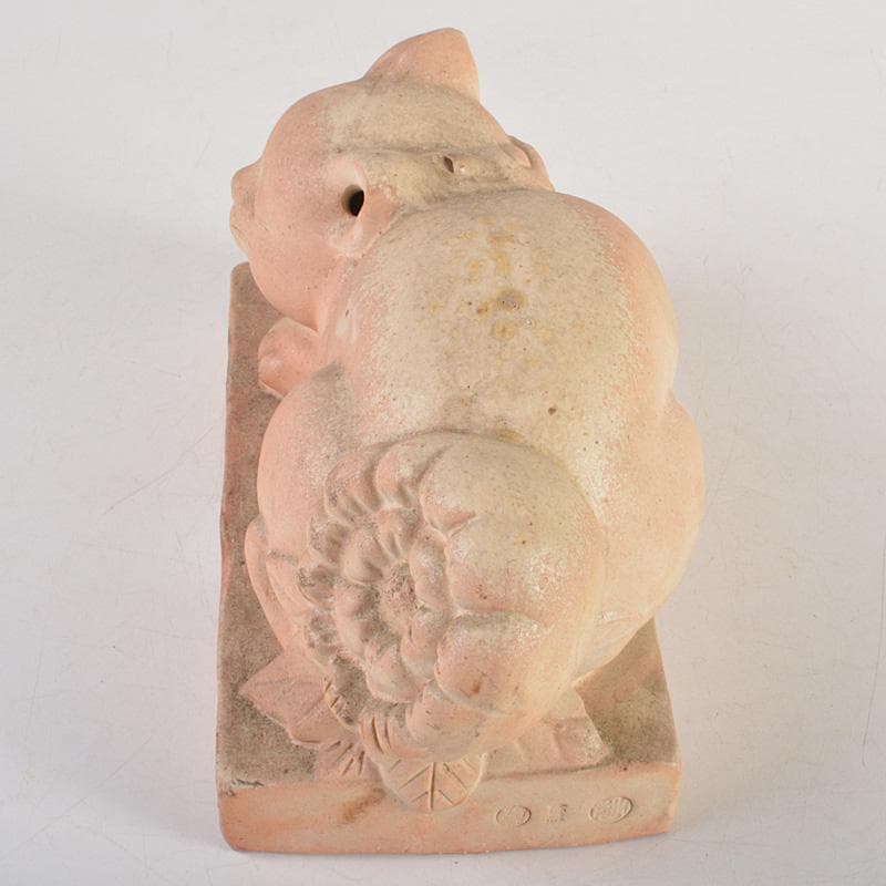 備前焼　落雁窯　古備前　白備前　猫　置物　M　R7152