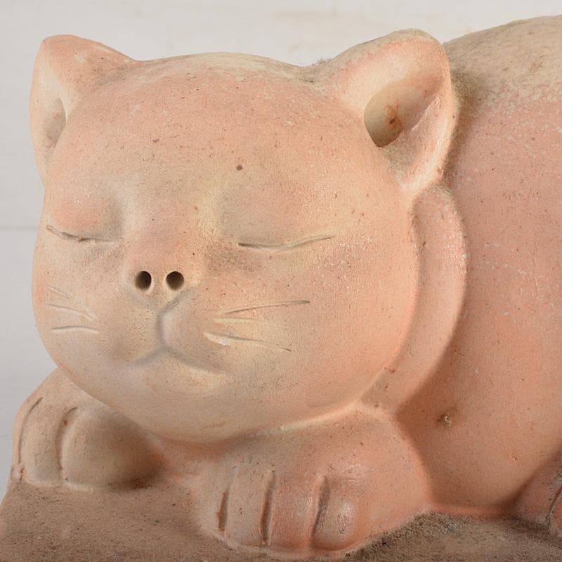 備前焼　落雁窯　古備前　白備前　猫　置物　M　R7152