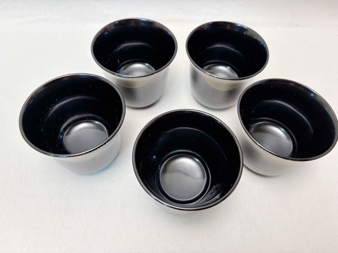 未使用 懐石道具 輪島塗 木製黒真塗 渦蒔絵 箸洗5客揃 小吸物椀 和食器 共箱