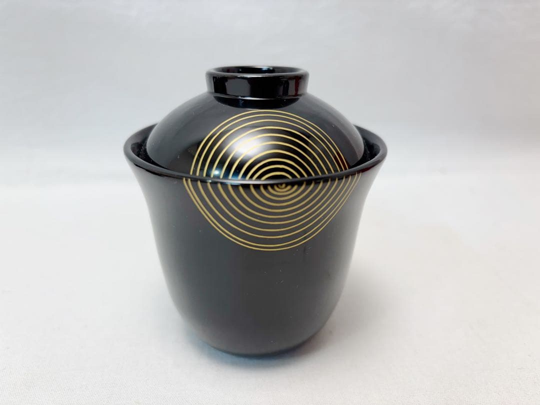 未使用 懐石道具 輪島塗 木製黒真塗 渦蒔絵 箸洗5客揃 小吸物椀 和食器 共箱