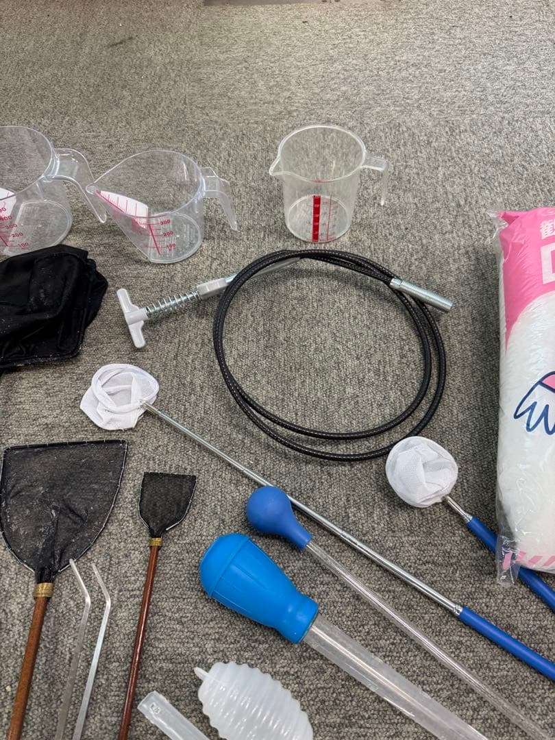 業務用メダカセット】網 水温計 スポイドなど 中古 水槽掃除用具セット
