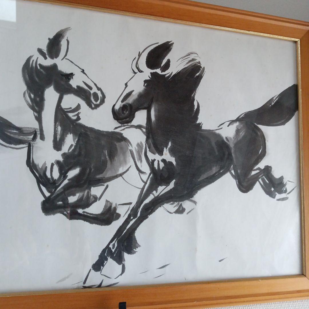 馬 墨絵八駿図 掛け軸 古美術品 横額 - メルカリ