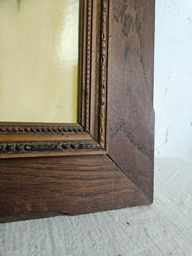 フランスアンティーク 木彫りの額 リボン 彫刻 レリーフ ウッド