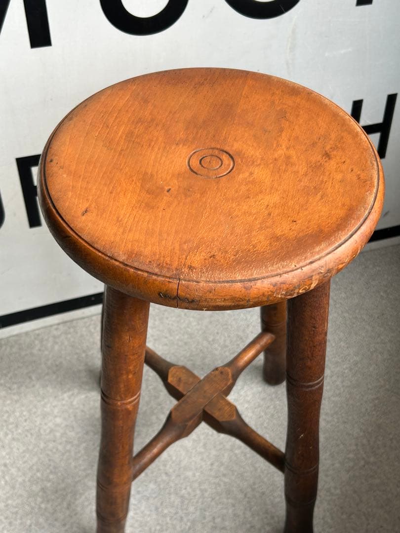アンティーク 木製スツール　丸椅子　アトリエ　ビンテージ　古道具　チェア　レトロ