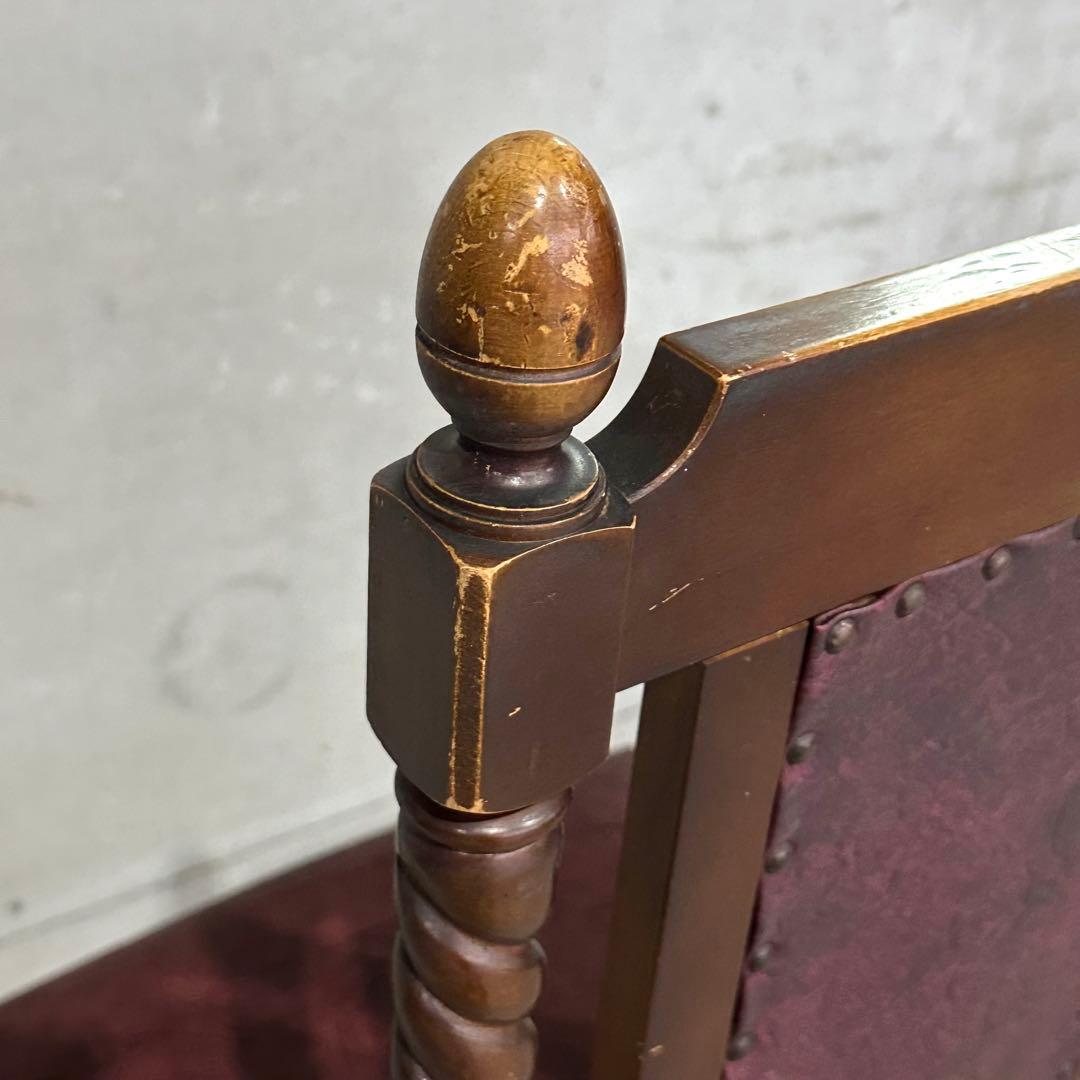 ✦バロック調✦アンティークチェア 木製 ツイスト脚 ワインレッド 鉄鋲