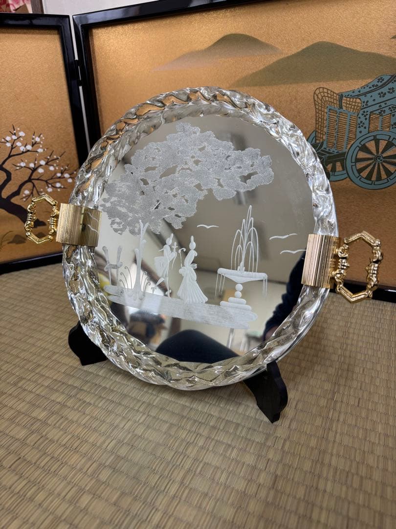 ムラーノ 金彩 ベネチアンガラス ミラートレイ お盆 アンティーク