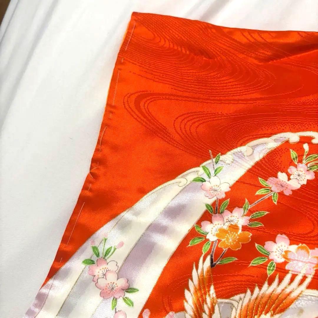 売り切り！七五三3~7歳 着物セット ふりそで 鶴と花模 金駒刺繍 金彩加工