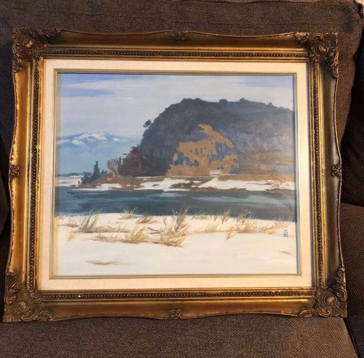 絵画 油絵　雪の隈畔　渡辺良雄