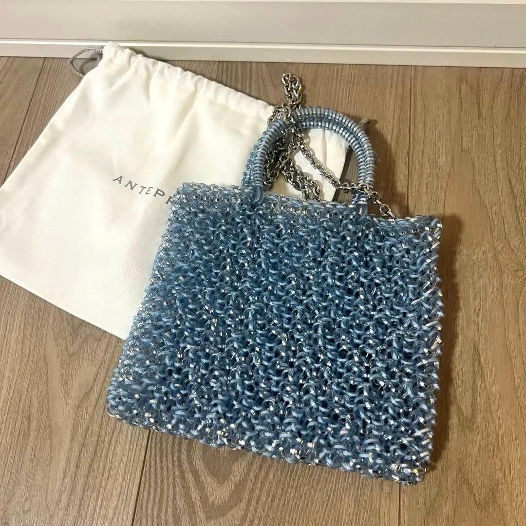 ANTEPRIMA ビーズ ハンドバッグ ブルー 保存袋付き