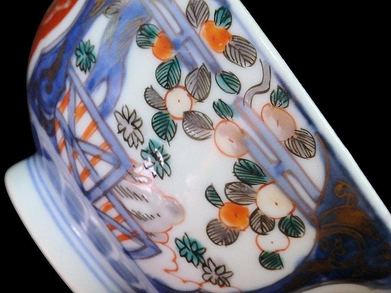 古伊万里　金襴手　鳳凰に果実の図　蓋茶碗　２客　D830AS-fbti