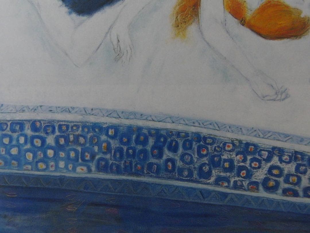 矢島俊一、【裸婦2人】、希少な額装用画集より、新品額装付