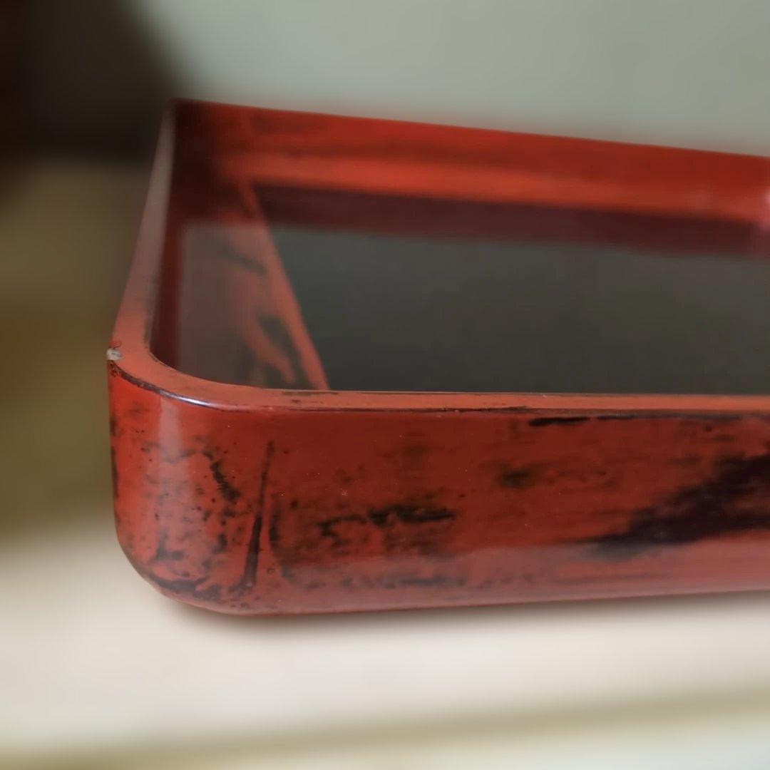 骨董　お盆　お膳　木製　漆器　あけぼの　トレイ　角盆　5つ