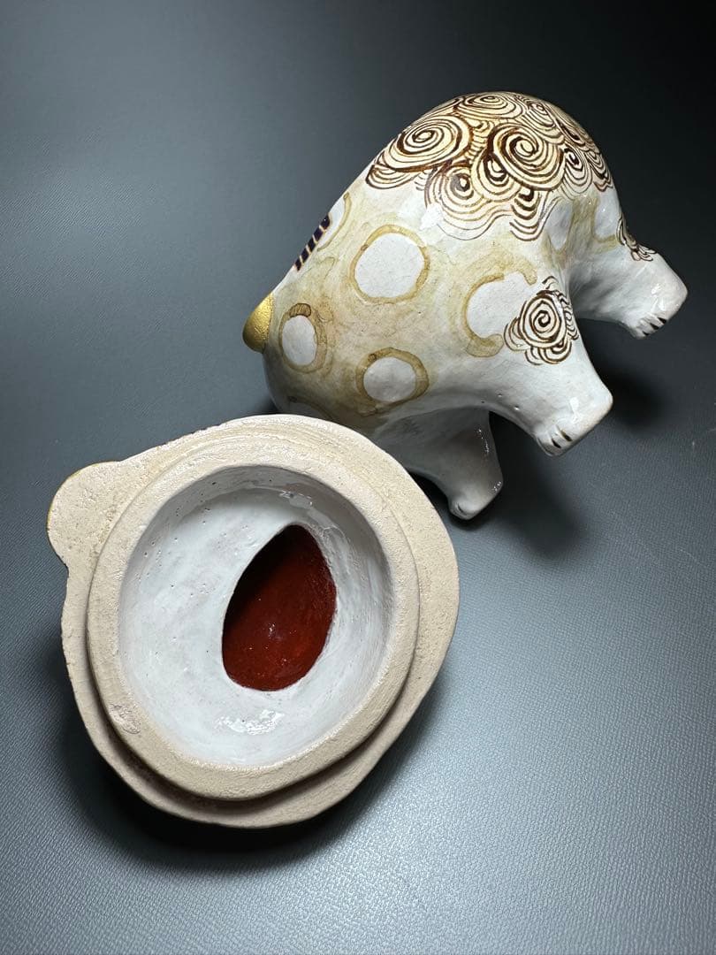 乾山　獅子　香炉　山崎窯　浅野紫仙　作　共箱　黄布　茶道具