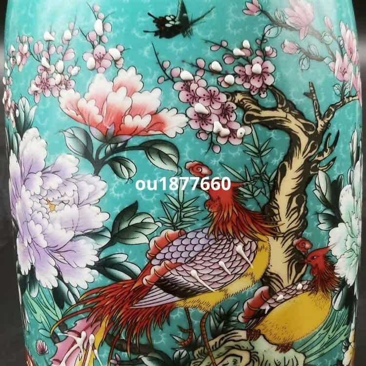 琺瑯彩藍地満工祥鳳来儀花瓶 景徳鎮 陶磁器 装飾品 現代工芸品 美術品 置物