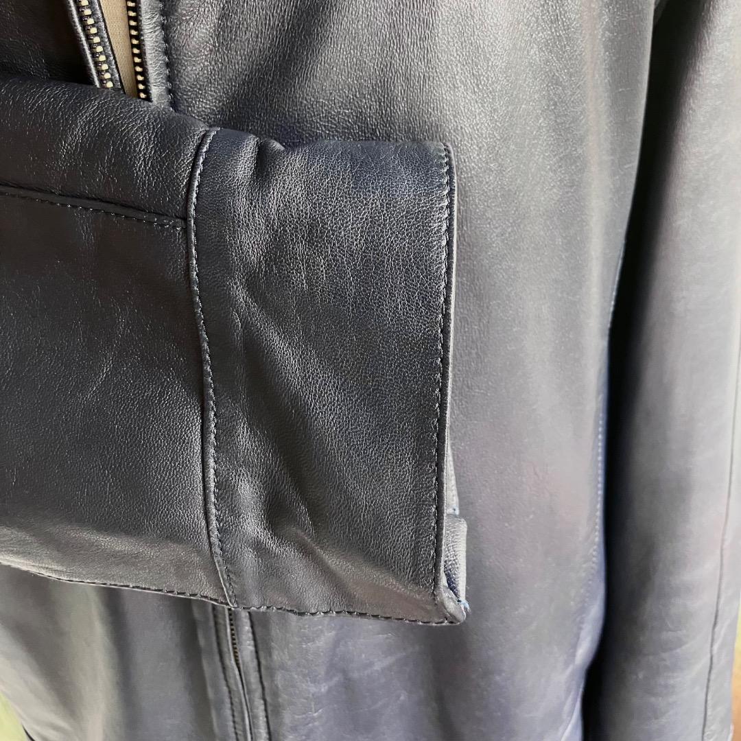 定価80万 イタリア名門 エディモネッティ レザージャケット 46 ネイビー