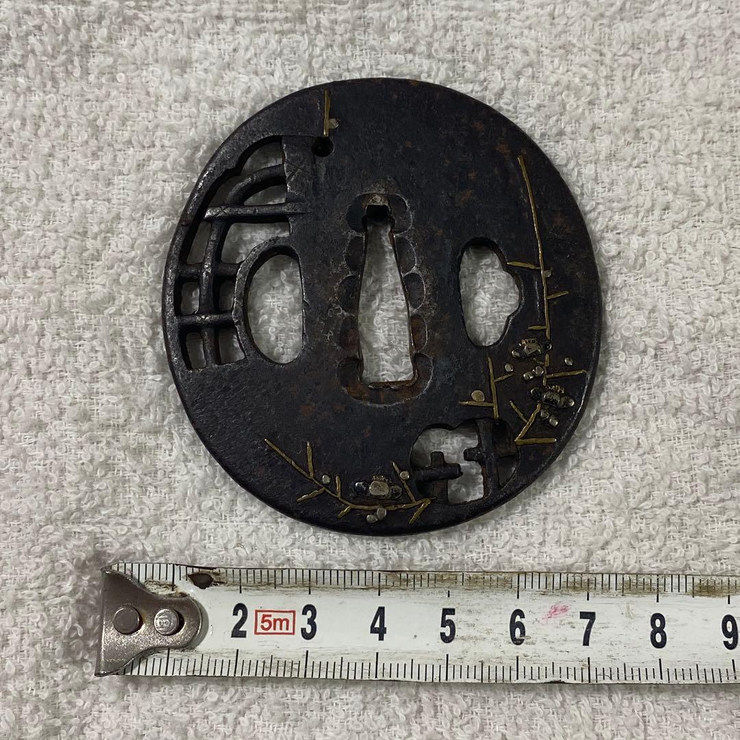 B-23 鍔　透かし彫り　金銀象嵌　武具　刀装具　アンティーク　美術品　工芸品