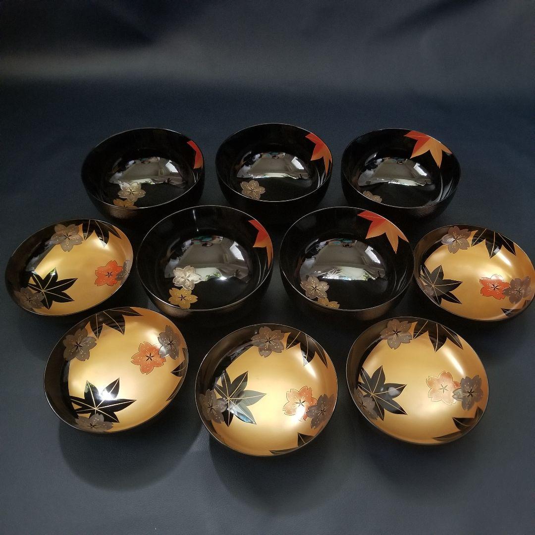 輪島塗 大向高洲堂 月に春秋 桜 楓 金蒔絵 漆器 吸物椀 5客 共箱