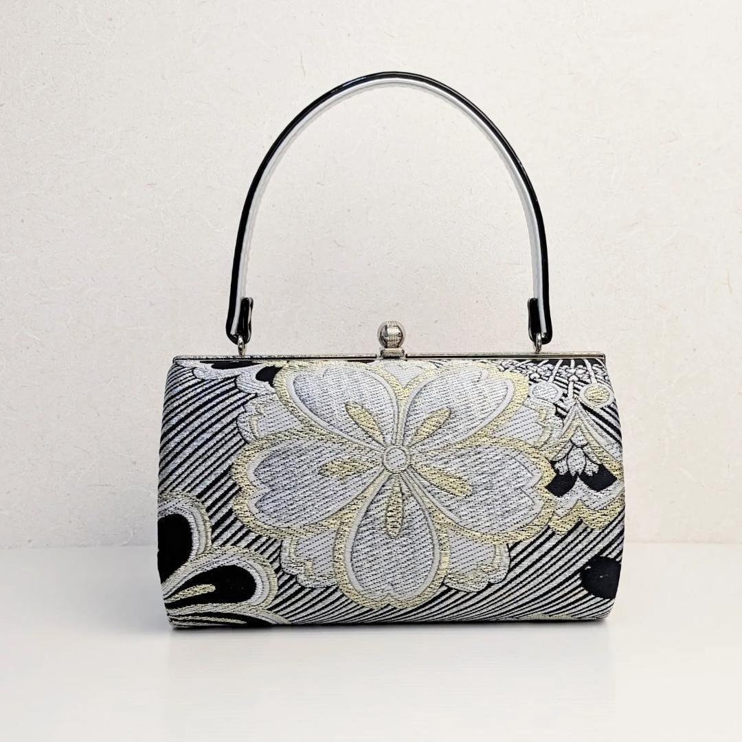 和装 草履バッグセット 帯地 黒×銀 3枚芯 フリーサイズ k19-6