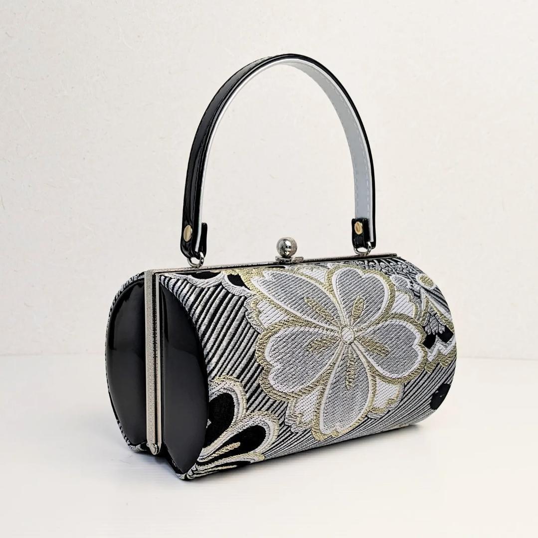 和装 草履バッグセット 帯地 黒×銀 3枚芯 フリーサイズ k19-6