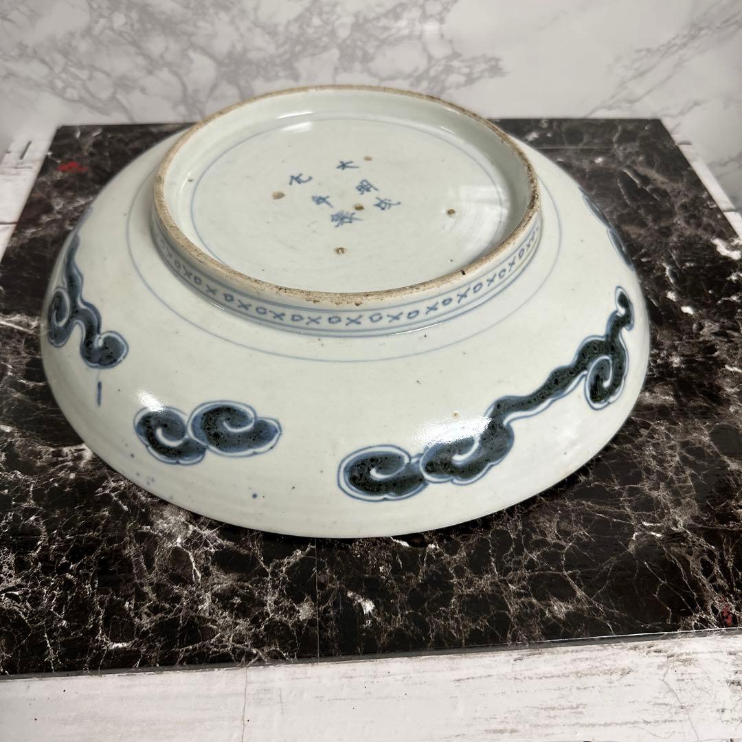 染め付け、雲竜、大皿。珍品。サービス、箱付き！。