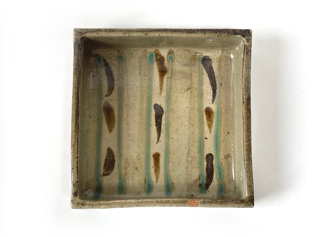 陶芸家　作者不明　濱田庄司　？　民芸　民藝　描文様　角皿　角鉢　四角　皿