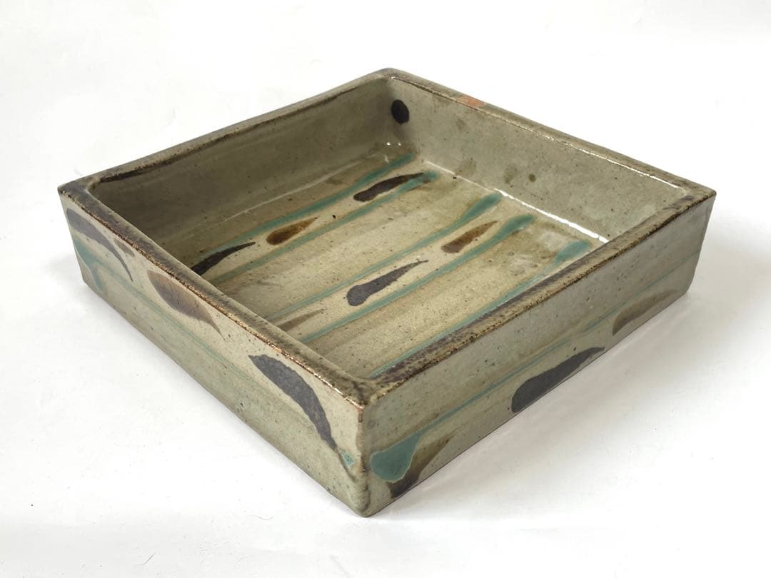 陶芸家　作者不明　濱田庄司　？　民芸　民藝　描文様　角皿　角鉢　四角　皿